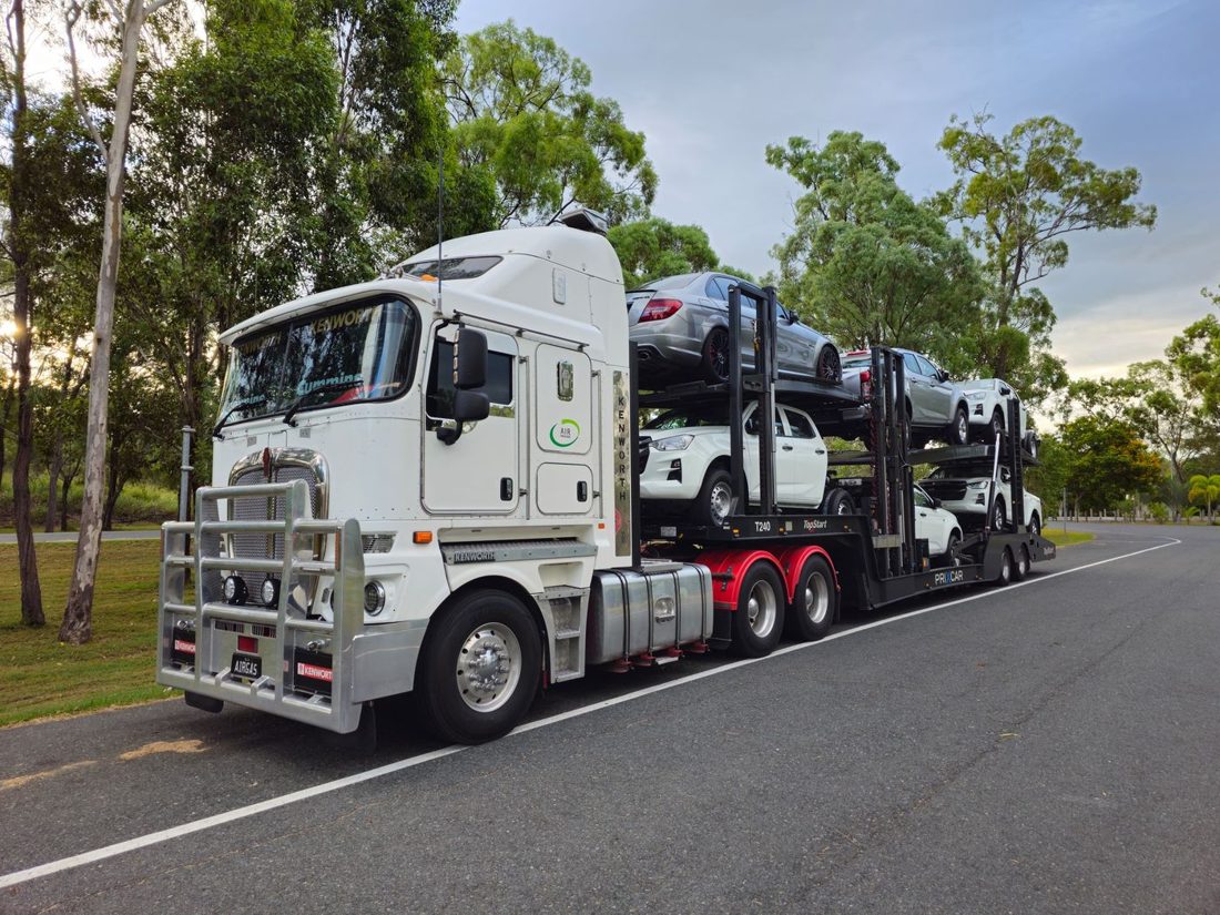 Car carrier loaded with vehicles for transport
